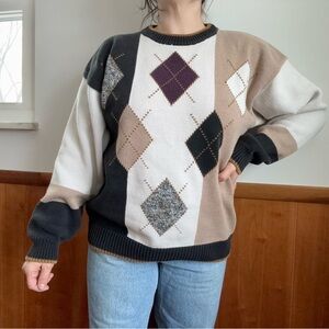 Vintage color block Argyle Sweater